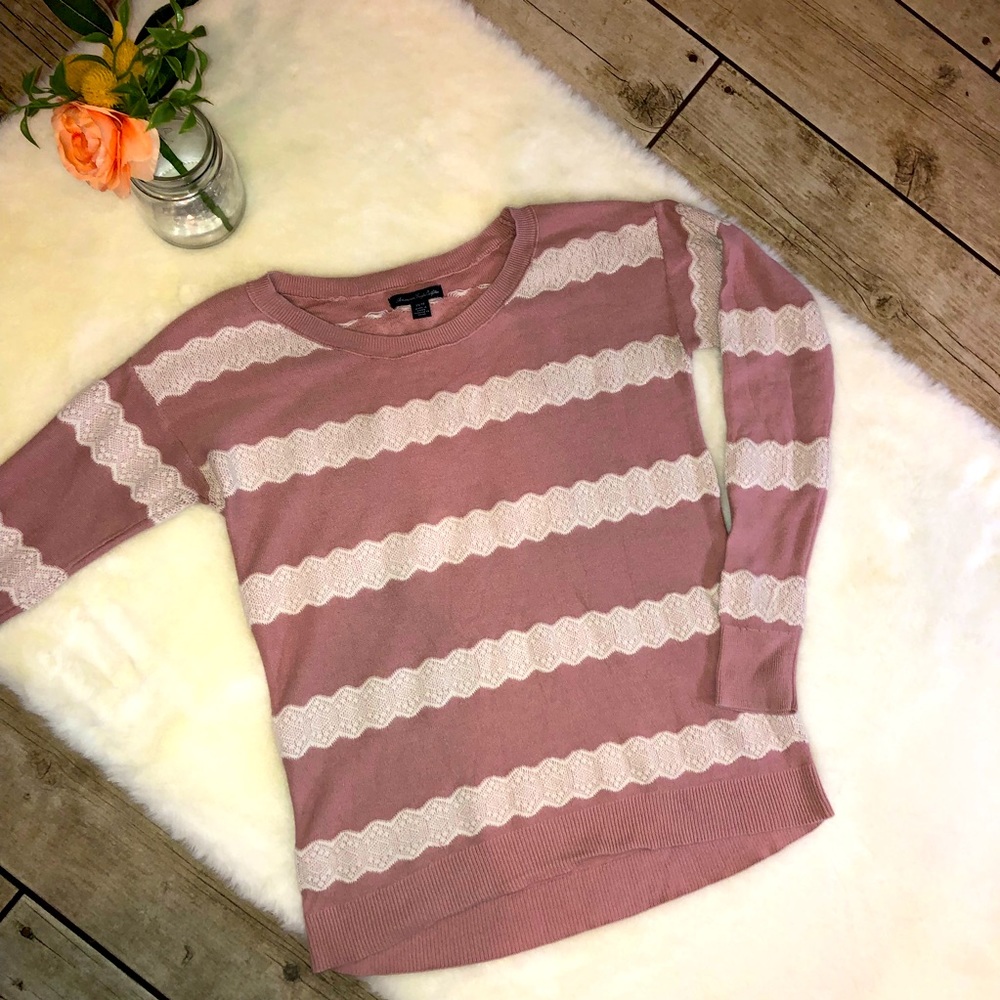 💜EUC💜DUSTY ROSE💜AE SWEATER💜LACE DETAIL💜XS💜